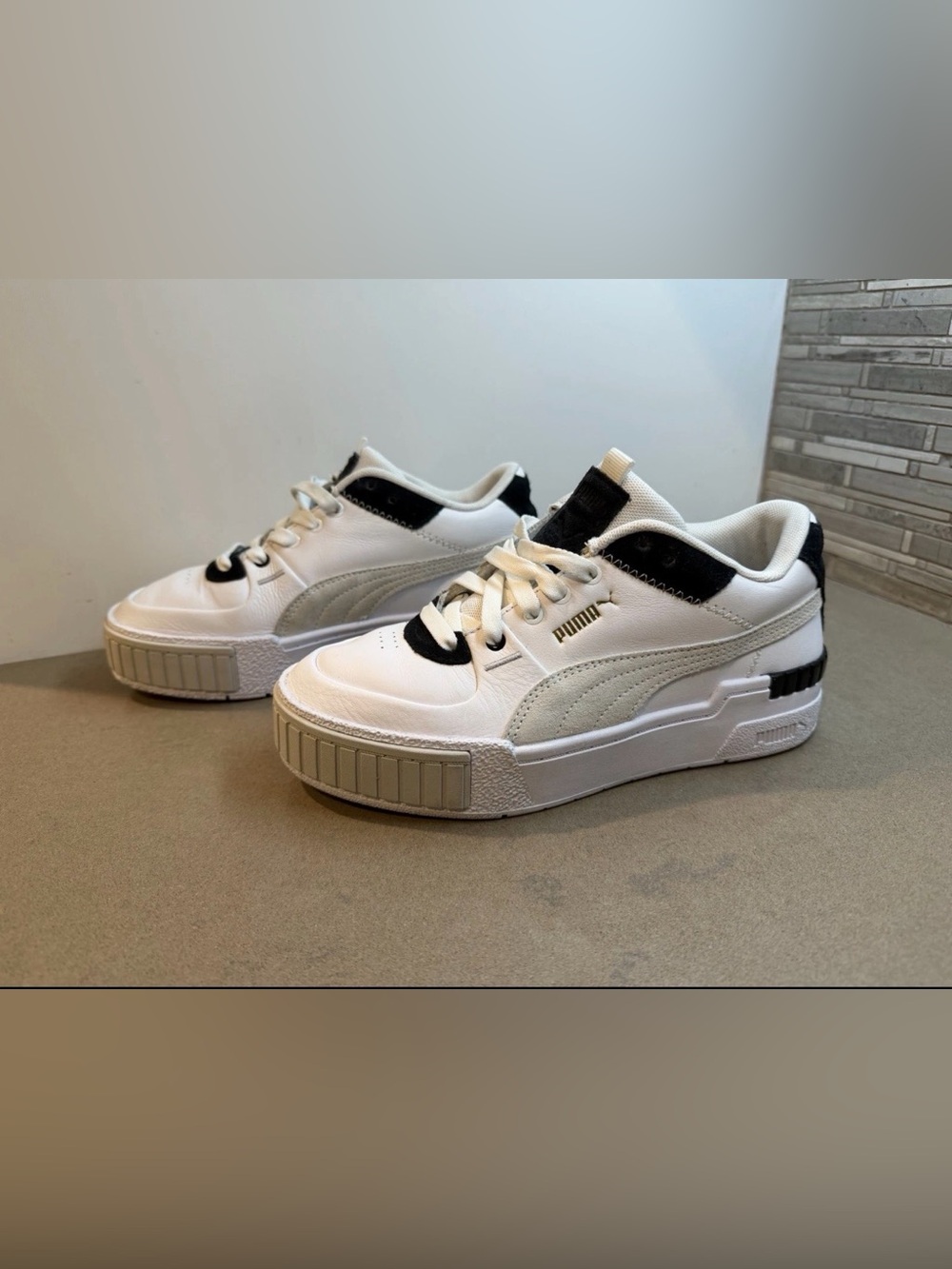 Puma White & Black Platform Low-Top Sneakers